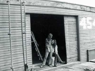 Joey Skaggs and friend on his barge on the Hudson, 1969 Barges on the Hudson