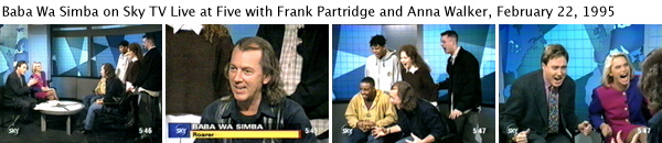 Joey Skaggs being interviewed as Baba Wa Simba by Frank Partridge and Anna Walker on Sky TV's Live at Five, February 22, 1995